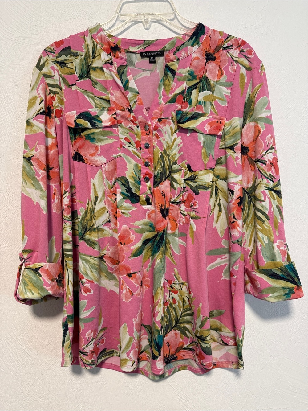 Ava & Grace Pink Floral Pullover Blouse Size M